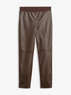 Legginsy ze sztucznej skóry ze szwami na kolanie BonPrix brązowy