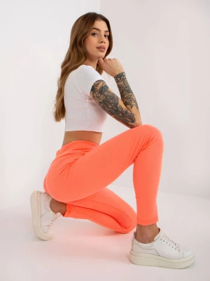 Leginsy legginsy fluo pomarańczowy casual nogawka zwężana materiał prążkowany Ex moda