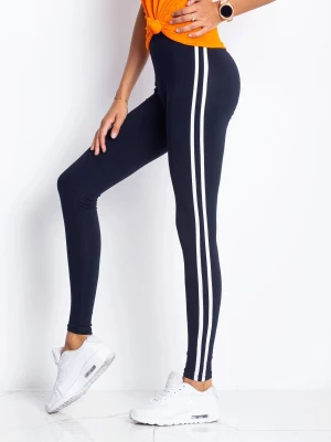 Leginsy legginsy granatowy casual sportowy nogawka zwężana lampasy Basic feel good