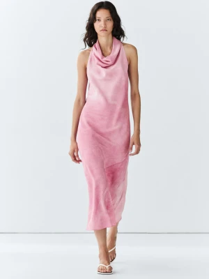 Lejąca Drapowana Sukienka Średniej Długości - Pastelowy Róż - - Massimo Dutti - Female
