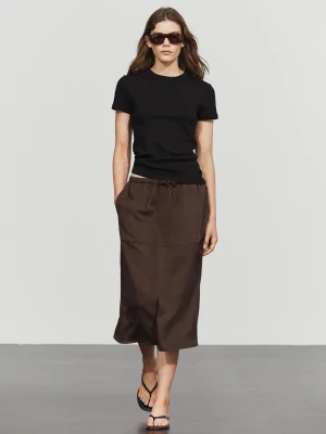Lejąca Spódnica Midi Z Gumką - Brązowy - Massimo Dutti - Female