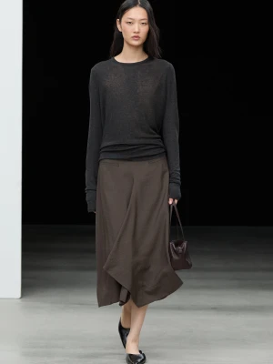 Lejąca Spódnica Midi Z Zakładką - Brązowy - Massimo Dutti - Female