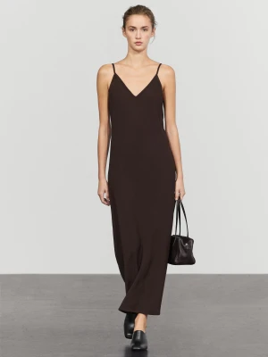 Lejąca Sukienka Średniej Długości Na Ramiączkach - Brązowy - Massimo Dutti - Female