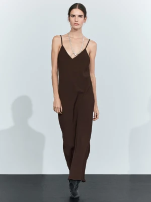 Lejąca Sukienka Średniej Długości Na Ramiączkach - Brązowy - Massimo Dutti - Female