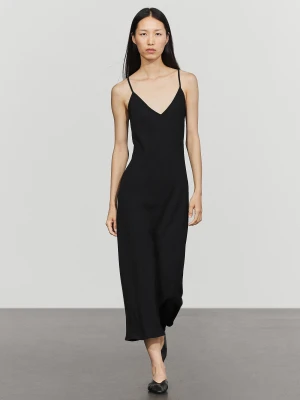 Luźna Sukienka Średniej Długości Na Ramiączkach - Czarny - Massimo Dutti - Female