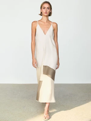 Lejąca Sukienka Średniej Długości Z Kontrastowym Wykończeniem - Biały - Massimo Dutti - Female