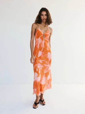Metaliczna sukienka floral cut-out pomarańczowy - Kobieta - - MANGO