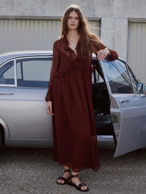 Lejąca sukienka z falbankami brązowy - Kobieta - - MANGO