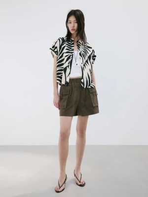 Lejąca wzorzysta koszula kremowy / écru - Kobieta - - MANGO