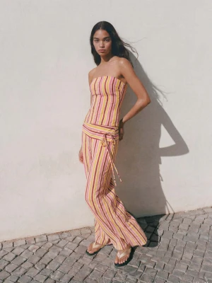 Lejące spodnie w łączone paski musztardowy - Dziewczyna - - MANGO TEEN