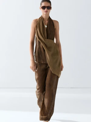 Lejące Spodnie W Paski Z Guzikiem U Dołu Total Look - Ciemny Khaki - Massimo Dutti - Female