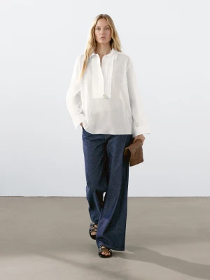 Lekka Bawełniana Koszula Z Zaszewkami - Biały - - Massimo Dutti - Kobieta