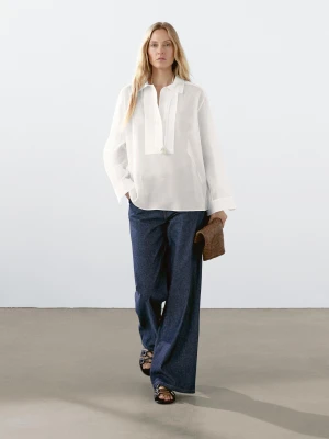 Lekka Bawełniana Koszula Z Zaszewkami - Biały - - Massimo Dutti - Kobieta