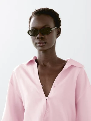 Lekka Bluzka Z Kołnierzykiem Polo - Malwowy - - Massimo Dutti - Kobieta