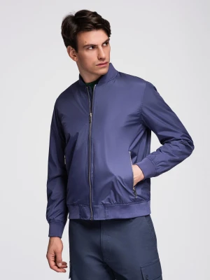 Lekka bomberka męska ze ściągaczami – granatowa V4 Ombre Clothing