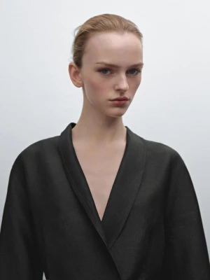Lekka Dwurzędowa Marynarka Z Mieszanki Lnu - Ciemnoszary - - Massimo Dutti - Kobieta