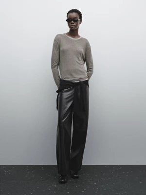 Zdjęcie produktu Lekka Dwuwarstwowa Koszulka Z Mieszanki Wełny - Szary Melanżowy - - Massimo Dutti - Kobieta