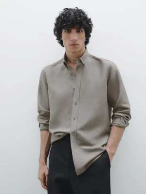 Lekka Koszula O Kroju Slim Z Mieszanki Lnu - Zielony - - Massimo Dutti - Mężczyzna