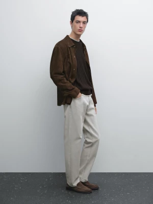 Lekka Koszula Wierzchnia Ze Skórzanego Zamszu - Czekoladowy - - Massimo Dutti - Mężczyzna