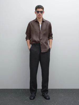 Lekka Koszula Z Diagonalu O Kroju Regular Fit - Czekoladowy - - Massimo Dutti - Mężczyzna