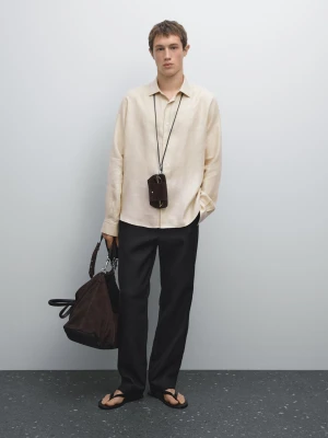 Lekka Koszula Z Diagonalu O Kroju Regular Fit - Piaskowy - - Massimo Dutti - Mężczyzna