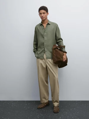 Lekka Koszula Z Diagonalu O Kroju Regular Fit - Zielony - - Massimo Dutti - Male