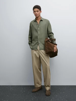 Lekka Koszula Z Diagonalu O Kroju Regular Fit - Zielony - - Massimo Dutti - Mężczyzna