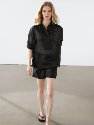 Lekka Koszula Z Mieszanki Ramii Z Zaszewkami - Czarny - - Massimo Dutti - Kobieta