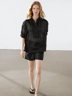 Lekka Koszula Z Mieszanki Ramii Z Zaszewkami - Czarny - - Massimo Dutti - Kobieta