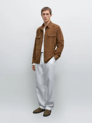 Lekka Koszula Z Zamszowej Skóry - Tytoniowy - - Massimo Dutti - Mężczyzna