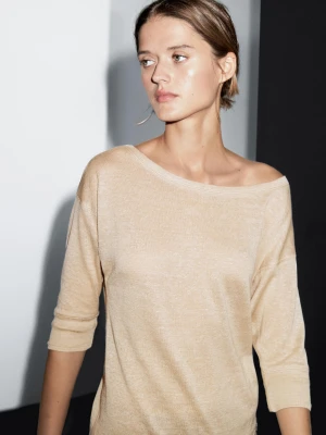 Lekka Koszulka Z Mieszanki Wełny I Lnu - Beżowy Pop - - Massimo Dutti - Kobieta