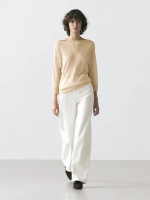 Zdjęcie produktu Lekka Koszulka Z Mieszanki Wełny I Lnu - Beżowy Pop - - Massimo Dutti - Kobieta