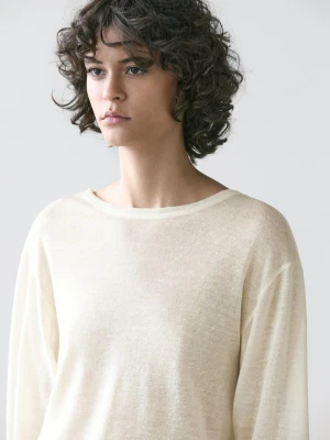 Lekka Koszulka Z Mieszanki Wełny I Lnu - Surowy - - Massimo Dutti - Kobieta