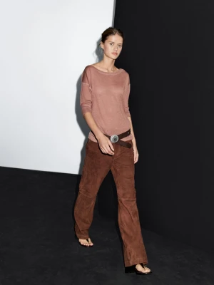 Lekka Koszulka Z Mieszanki Wełny I Lnu - Winny - - Massimo Dutti - Kobieta