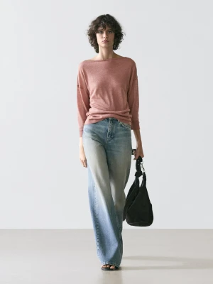 Lekka Koszulka Z Mieszanki Wełny I Lnu - Winny - - Massimo Dutti - Kobieta