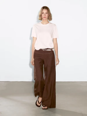 Lekka Koszulka Ze 100% Bawełny - Roż Past - - Massimo Dutti - Kobieta