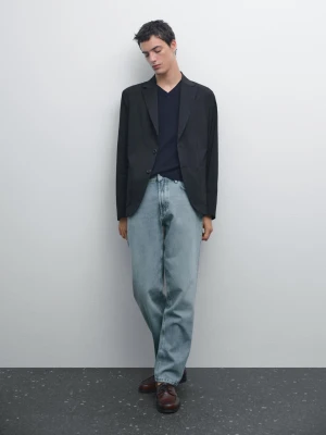 Lekka Marynarka Techniczna - Granatowy - - Massimo Dutti - Mężczyzna