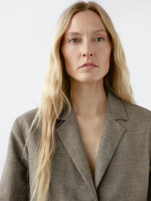 Lekka Marynarka Z Mieszanki Bawełny W Kratkę - Norkowy - - Massimo Dutti - Kobieta