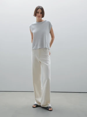 Lekka Prążkowana Koszulka Ze 100% Lnu - Błękitny - - Massimo Dutti - Female