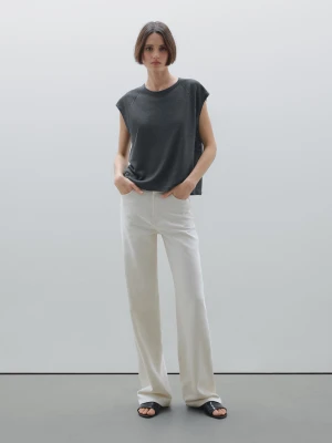 Lekka Prążkowana Koszulka Ze 100% Lnu - Ołowiany - - Massimo Dutti - Female