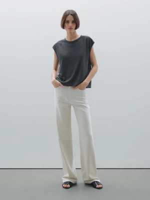 Lekka Prążkowana Koszulka Ze 100% Lnu - Ołowiany - - Massimo Dutti - Kobieta