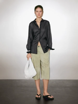 Lekka Prześwitująca Koszula Ze 100% Ramii - Czarny - - Massimo Dutti - Kobieta