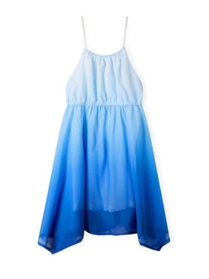 Lekka sukienka na ramiączkach z asymetrycznym dołem- niebieska Minoti