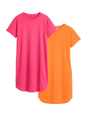 Lekka sukienka T-shirtowa z bawełny organicznej z przędy przędza mieszankowej, zestaw 2 szt. BonPrix pomarańczowy