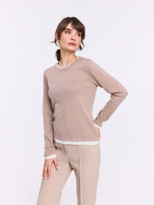 Lekki beżowy sweter z wełnianej dzianiny TARANKO