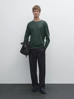Lekki Dzianinowy Sweter Ze 100% Lnu - Butelkowy - - Massimo Dutti - Mężczyzna