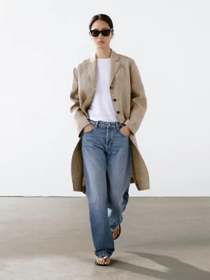 Lekki Płaszcz Ze 100% Lnu - Popielaty - - Massimo Dutti - Kobieta