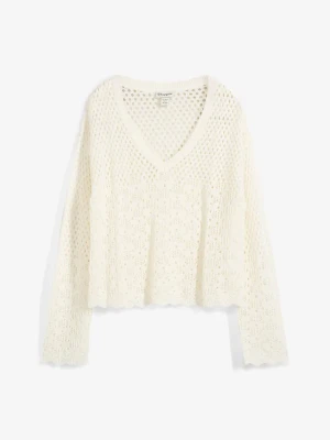 Lekki sweter ażurowy BonPrix biały