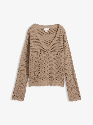 Lekki sweter ażurowy BonPrix brązowy