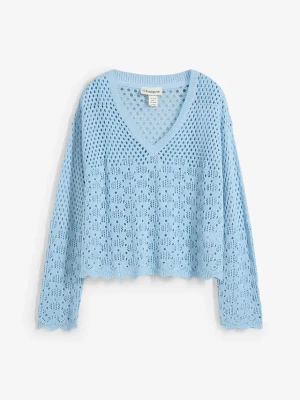 Lekki sweter ażurowy BonPrix niebieski